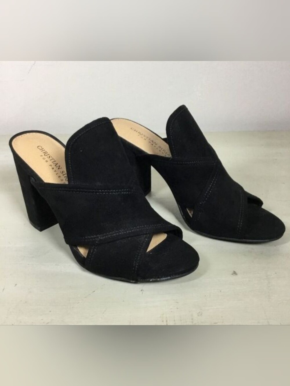 Christian Siriano Black Suede Open Toe Slip Ons